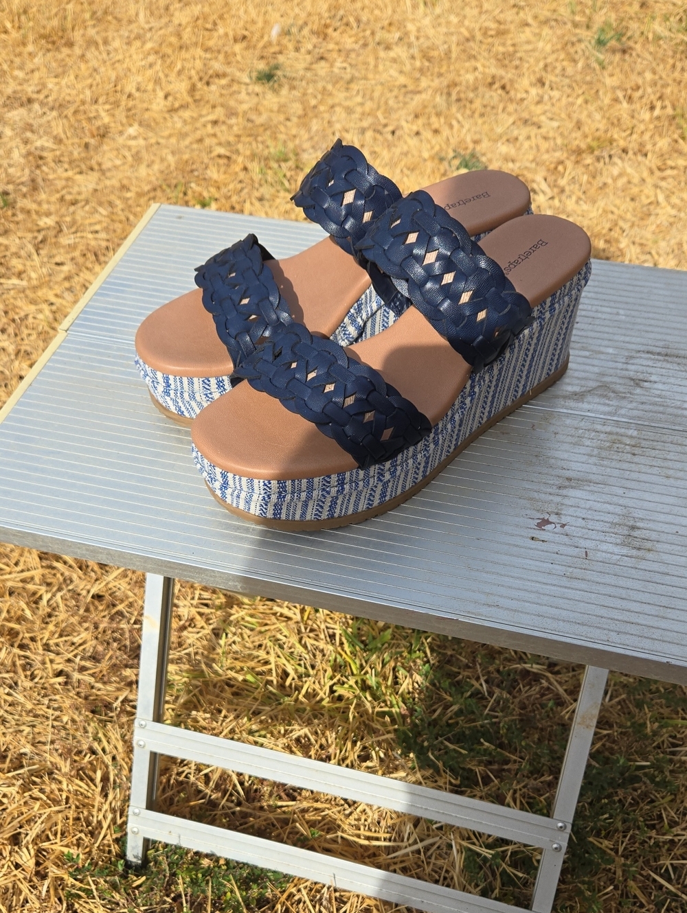 Woven Navy Platform Sandal - Women's Slide Wedge